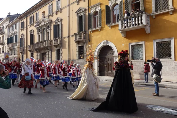 Verona Italy February 2020 Chariots Masks Parade Carnival Verona City — ストック写真