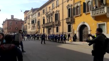 VERONA,ITALY-FEBRUARY 2020: chariots and masks parade during carnival of Verona city in February 2020. Parade through the city centre of Verona.