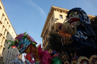 VERONA,ITALY-FEBRUARY 2020: chariots and masks parade during carnival of Verona city in February 2020. Parade through the city centre of Verona.