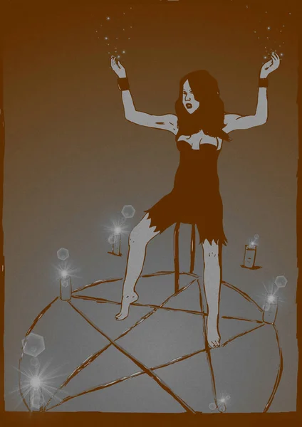 魔女との儀式のヴィンテージイメージ — ストック写真