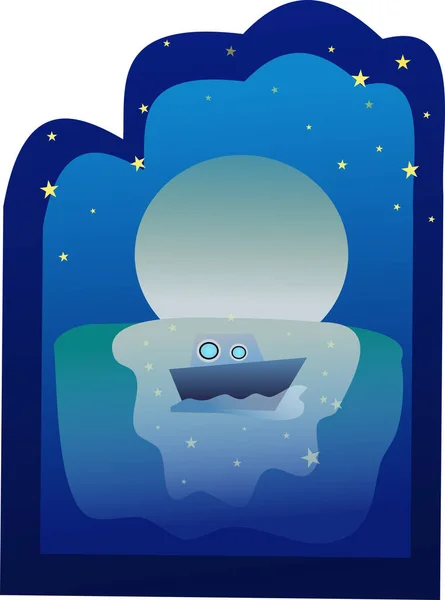 Luna Grande Barco Flotante — Vector de stock