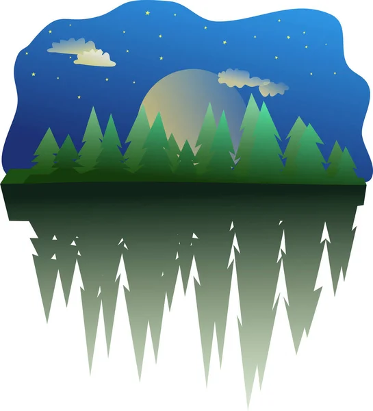 Image Forest Big Moon — Stock Vector