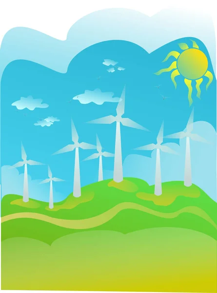 Groen Landschap Met Windturbines — Stockvector