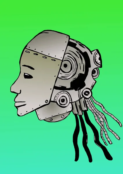 Cyborg head with metal and cables