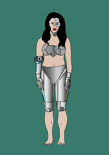 Metal Parçaları Olan Cyborg Kadın — Stok fotoğraf
