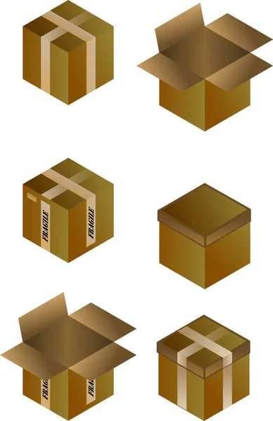 Immagine Isometrica Scatole Diverse — Vettoriale Stock