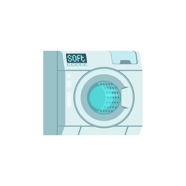 세탁기 아이콘은 노란 배경에 분리되어 있습니다. 집안 빨래를 하는 도구. 납작 한 형태의 세탁기 아이콘. — 스톡 벡터