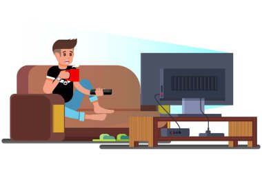 Vector Illustration Man TV İzliyor