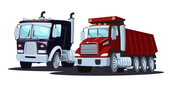 Birbirini sollayan iki kamyonla yoğun trafik. — Stok Vektör