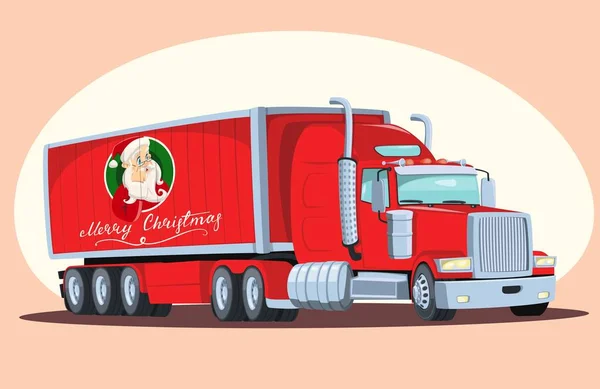 Κόκκινο φορτηγό με hristmas σκάφους Άγιος Βασίλης — Διανυσματικό Αρχείο