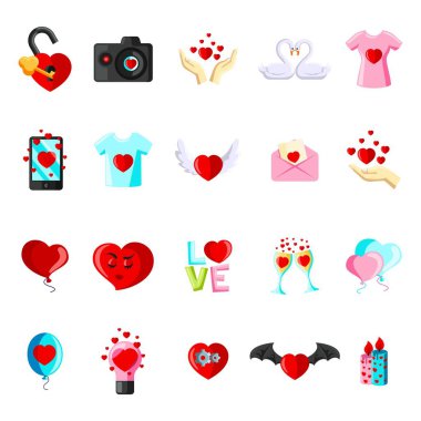 Vektör Sevgililer Günü çizgi film düz simgeleri ayarladı