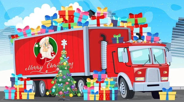 Kerstmis en Nieuwjaar Vrachtwagen Winkelen — Stockvector