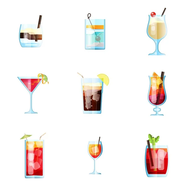 Set of Nine Tropical Cocktails in Flat Style for Menu — Διανυσματικό Αρχείο