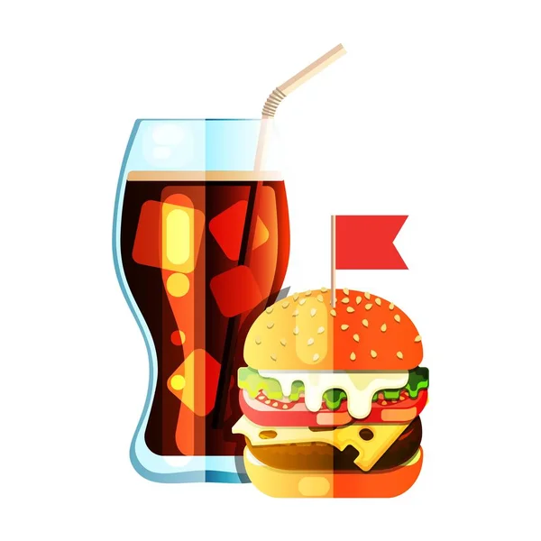 Burger et soda icône de couleur design plat . — Image vectorielle