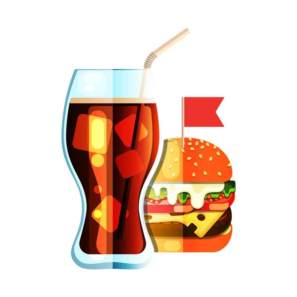 Soda i Burger płaski kolor projekt ikona. — Wektor stockowy