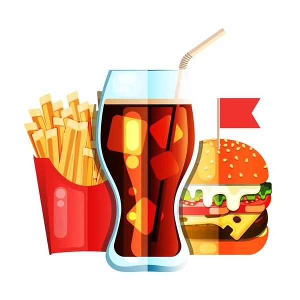 Fry Français Avec Burger Soda Plat Icône Couleur Conception Restauration — Image vectorielle