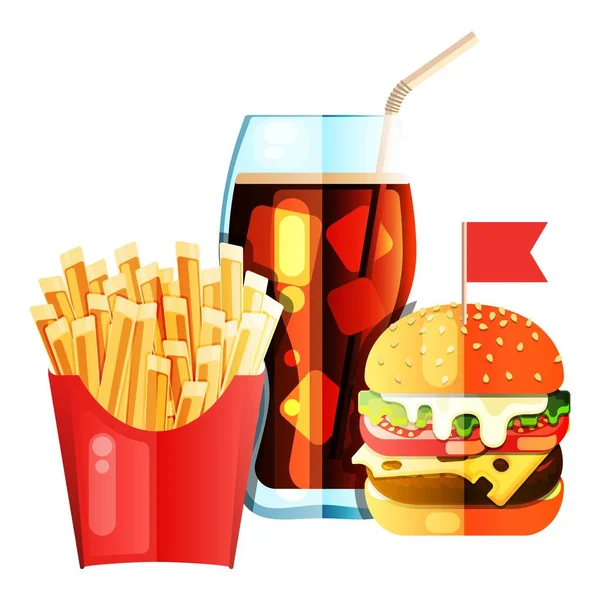 Burger et soda et frites français — Image vectorielle