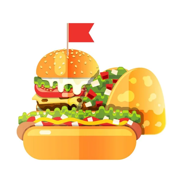 Tacos, hot dog et hamburger . — Image vectorielle