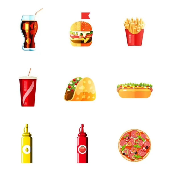 Dog French Fries Soda Icons Set lunch Hot — Stock Vector