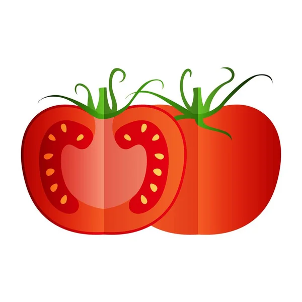 Frutas Inteiras Tomate Duas Cunhas Material Plano Vetorial Tomate Isolado — Vetor de Stock