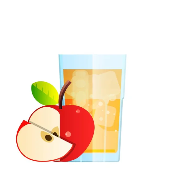 Jugo de manzana fresca jugosa vector de vidrio cítricos — Vector de stock