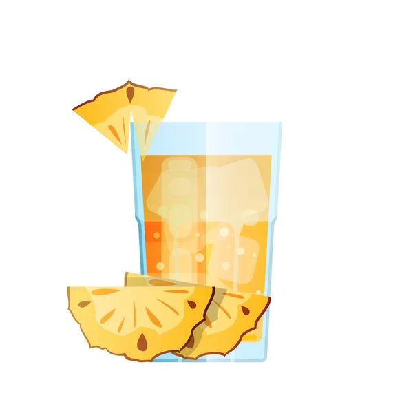 Jus Ananas Avec Glace Tranches Fruits Dans Beau Verre Bulles — Image vectorielle