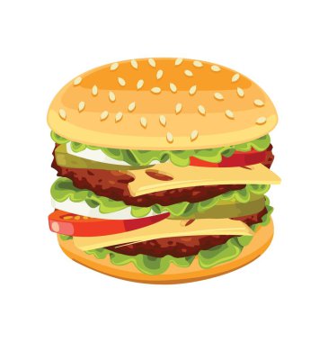 Vektör gerçekçi burger Lezzetli pirzola dahil soğan