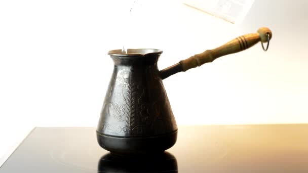 Pouring Water Jezve White Background Turkish Coffee — Stock Video