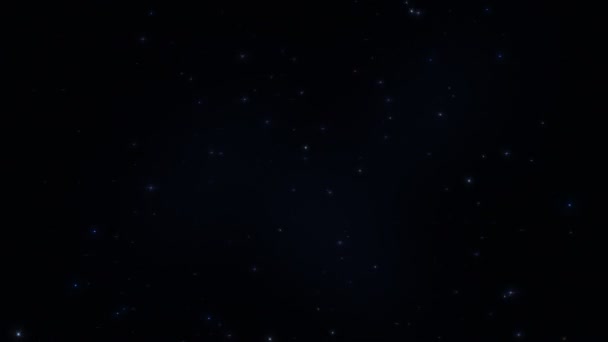 Cielos estrellados nocturnos abstractos con estrellas centelleantes o parpadeantes. Fondo de espacio sin fisuras. Partículas brillantes azules. Polvo cinemático vj loop. Bengalas dinámicas efecto de luz starglow sobre fondo negro — Vídeos de Stock