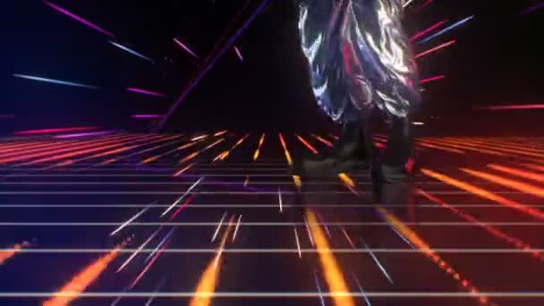 Patas de baile retro-futuristas de los 80 en el escenario de fondo Disco Neon Lights. Imágenes de Modern Moves para su evento, concierto, diseño de escenarios, editores y VJ para pantallas led y programas de mapeo de proyección — Vídeo de stock