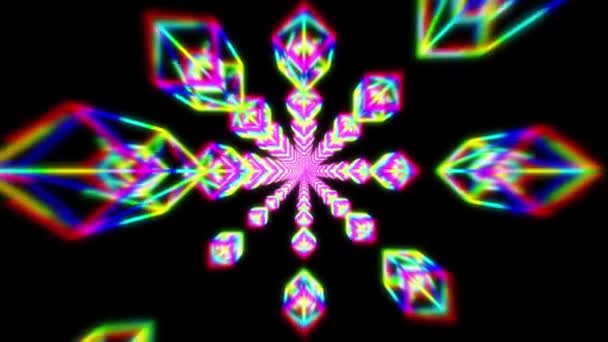 Hypnotiska psykedeliska Colorgul tunnel kalejdoskop mönster. Färgglada kalejdoskopisk prydnad. Färgglada abstrakta symmetriska Mandala. Illusionens bakgrund. Vj sömlös loop. Neurala nätverk. Narkotikaresa — Stockvideo