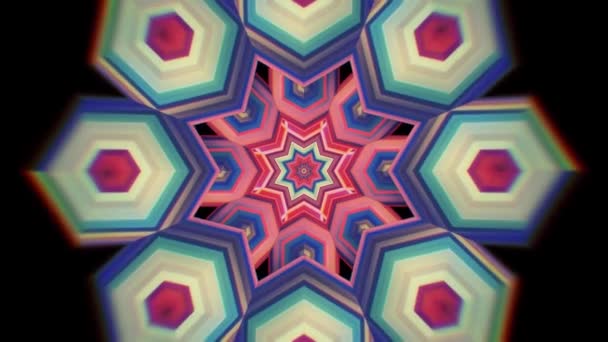 Hypnotický psychedelický kolorgulský tunelový kaleidoskop. Barevná kaleidoskopická ozdoba. Barevná abstraktní symetrická mandala. Iluzivní pozadí. VJ bezešvé smyčky. Neurální síť. Narkotický výlet — Stock video