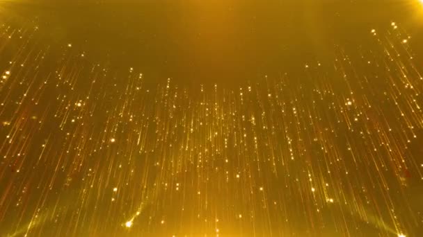 黄金の輝く素粒子の光が上昇します。豪華な粒子ストライプの背景。授賞式やファッションショーの舞台背景。光子VJシームレスループ映像。オスカー・グラミー風 — ストック動画