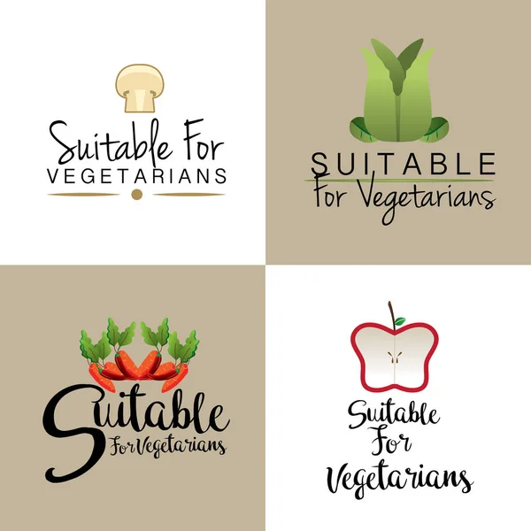 Uppsättning av vegetarisk mat ikoner, vegan vänliga ikoner, märken, frimärken och emblem. vektorillustration — Stock vektor