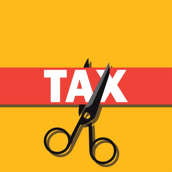 Corte de papel fiscal com conceito de tesoura para reduzir os impostos pagando menos. ilustração vetorial — Vetor de Stock