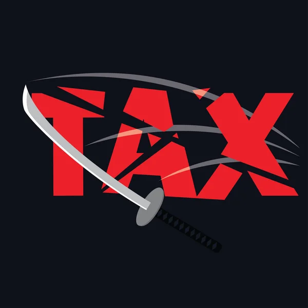 Carta fiscale tagliata con il concetto di spada per ridurre le tasse pagando meno. illustrazione vettoriale — Vettoriale Stock