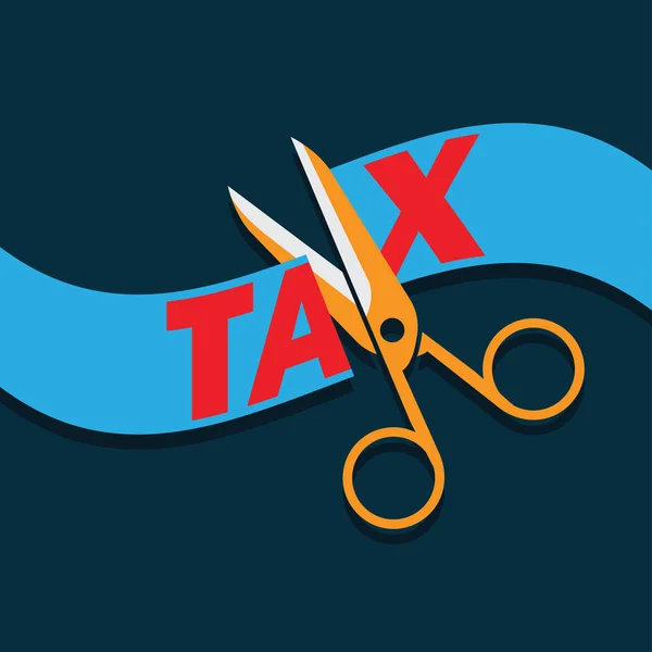 Carta fiscale tagliata con il concetto di forbice per ridurre le tasse pagando meno. illustrazione vettoriale — Vettoriale Stock