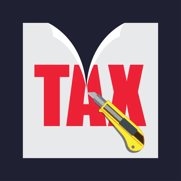 Carta fiscale tagliata con concetto di taglio per ridurre le tasse pagando meno. illustrazione vettoriale — Vettoriale Stock