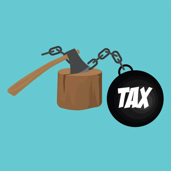 Manette fiscali tagliate con il concetto ascia per ridurre le tasse pagando meno. illustrazione vettoriale — Vettoriale Stock