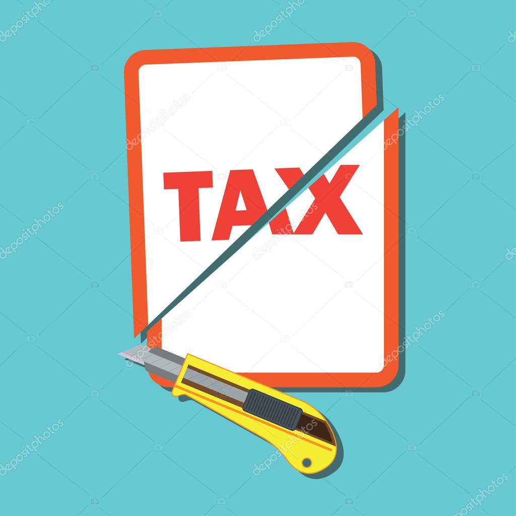 tax paper cut with cutter concept to reduce taxes paying less. vector illustration