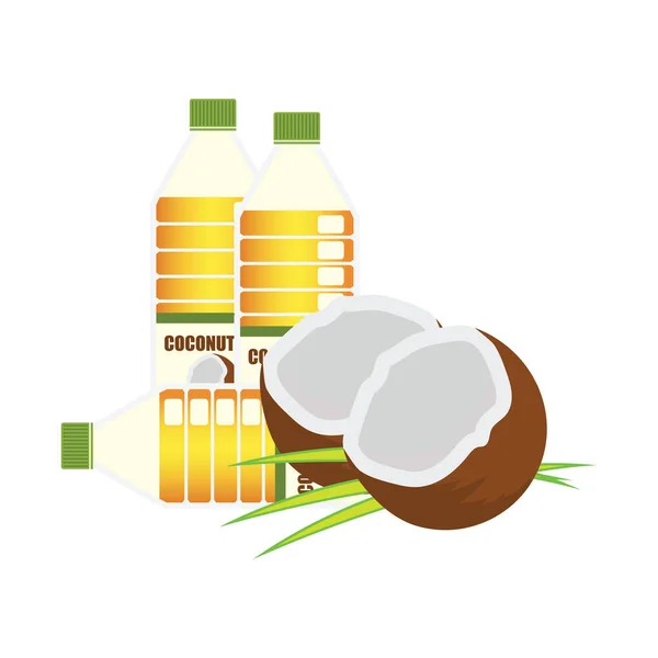 Kokosfrüchte und Kokosöl-Konzept. Vektorillustration — Stockvektor