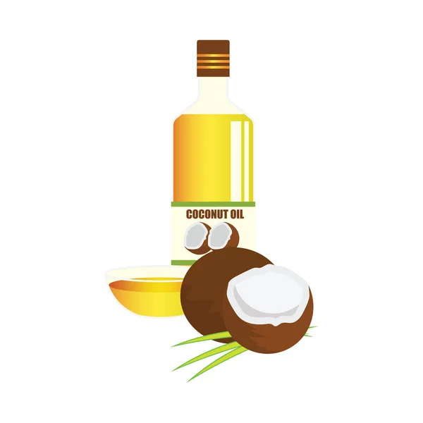 Concepto de fruta de coco y aceite de coco. ilustración vectorial — Archivo Imágenes Vectoriales