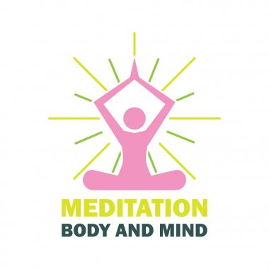 Yoga beden ve zihin meditasyon logosu, sloganı için metin alanı ile / slogan, vektör çizim