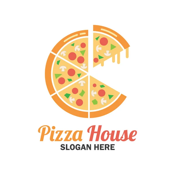 Pizza logó és szöveg adható a szlogen / cédula vonal, vektoros illusztráció — Stock Vector