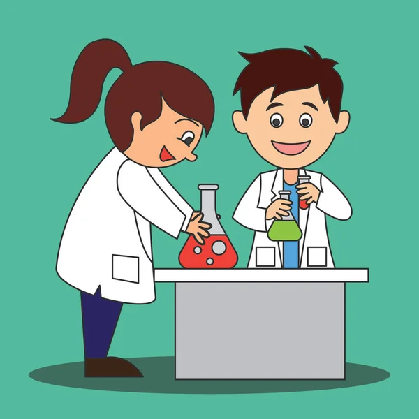 People Characters Scientist in White Gown Holding Flask with Liquid