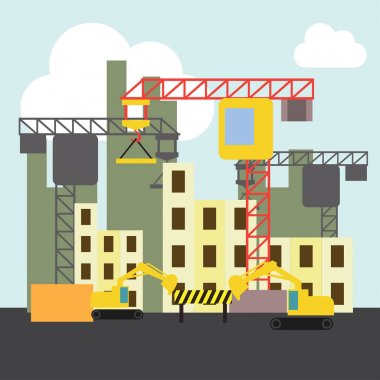 Site bina yapım aşamasındadır. vektör çizim 