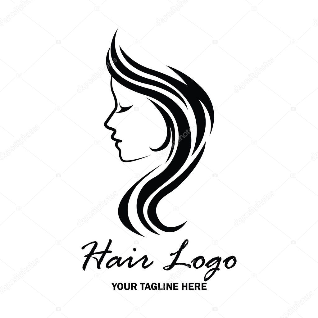 Woman hair logo with text space for your slogan / tagline, vector illustration