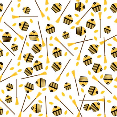 Kek, Yaprak ve Süpürge ile Dikişsiz Desen. 