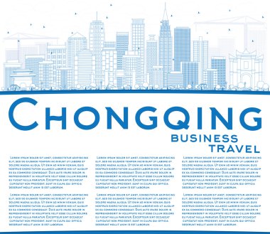 Anahat Chongqing manzarası ile mavi binalar ve kopya alanı.