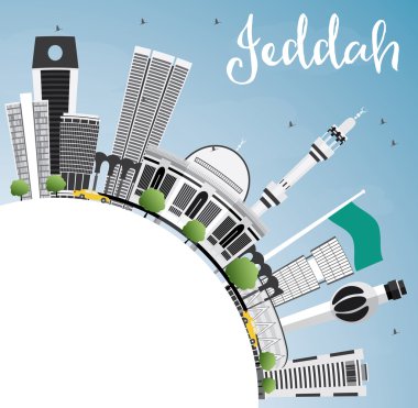 Gri Binalar, Mavi Gökyüzü ve Copy Space ile Cidde Skyline.